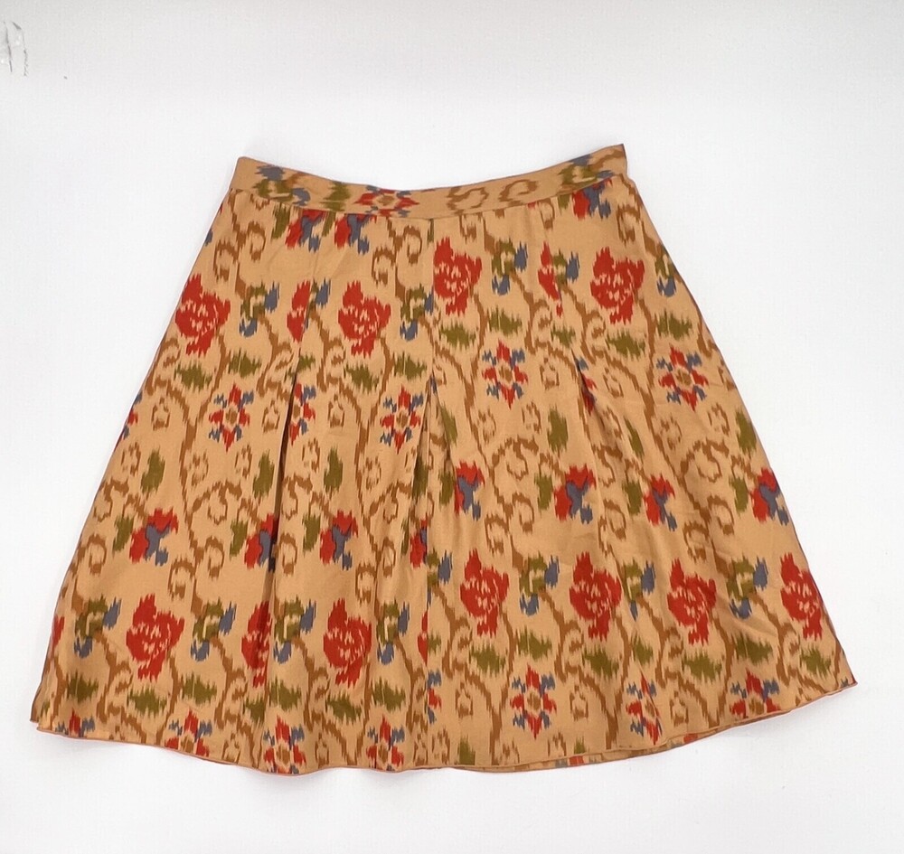 J. Jill Skirt Womens 12 Petite Brown Floral A-Line Pleated Lined Short Zip Work